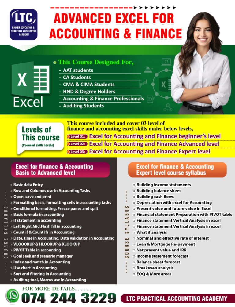 Advanced Excel for Accounting and finance.